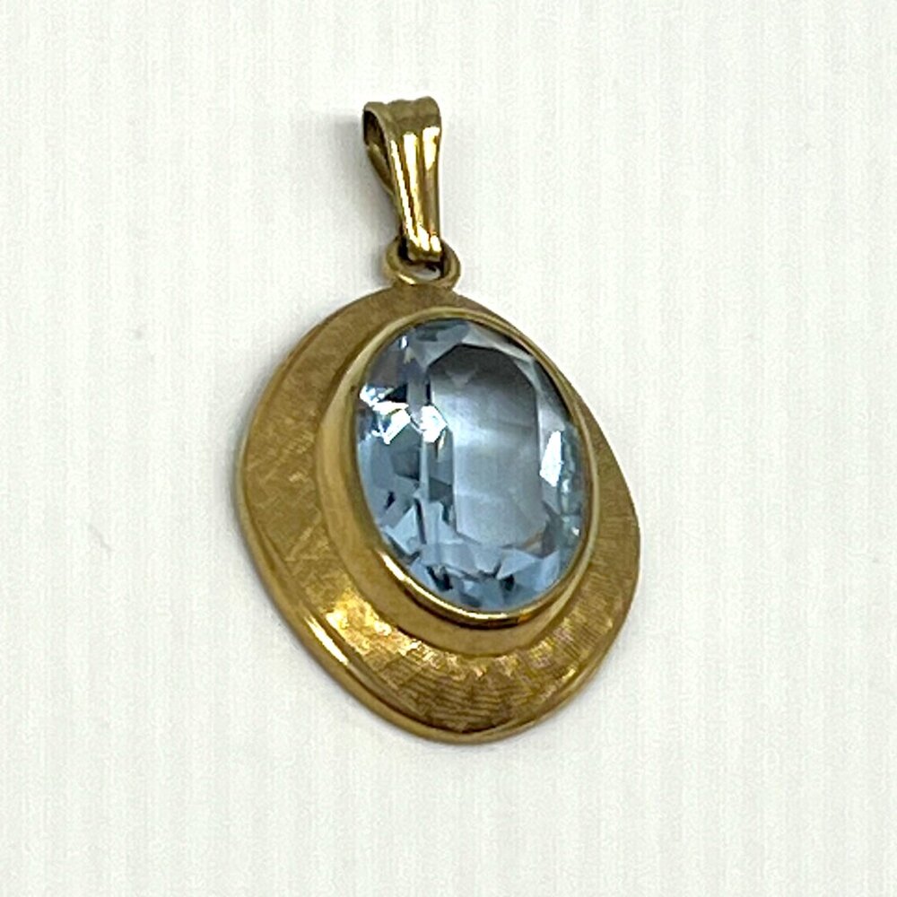Estate Find! Blue Topaz 9kt Gold Designer Signed K&L Vintage Pendant - Picture 3 of 8